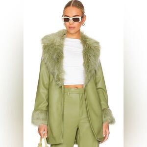 Show Me Your MuMu Green Faux Fur Trim Coat